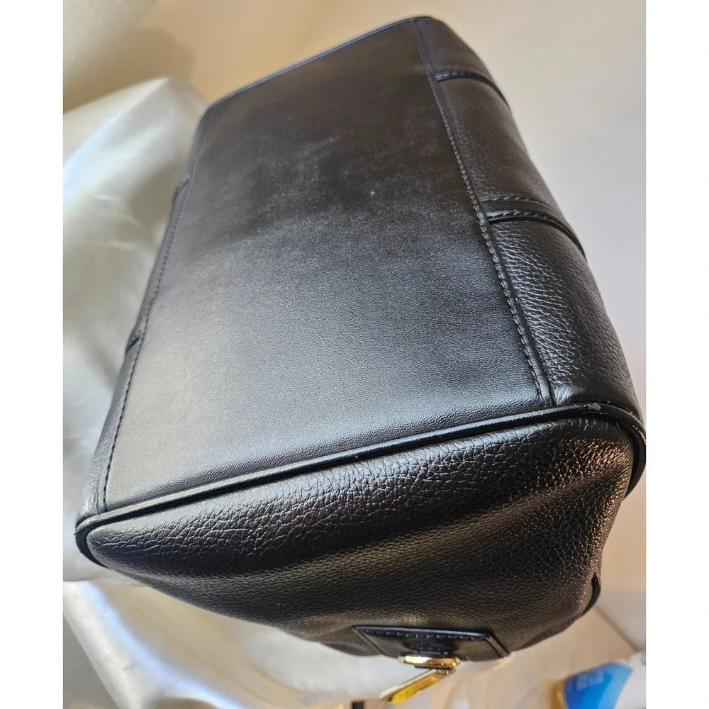 Michael Kors Medium Bedford Black/Gold Pebbled Leather Duffle Satchel Crossbody